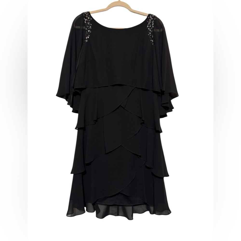 SLNY Black Beaded Chiffon Sheer Formal LBD Dress Size 6 Gothic MOTB Funeral
